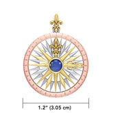 Compass Rose Silver with 14K Yellow Gold and Pink Gold Accent Pendant With Gemstone OTP3152 - DiveSilver Jewelry